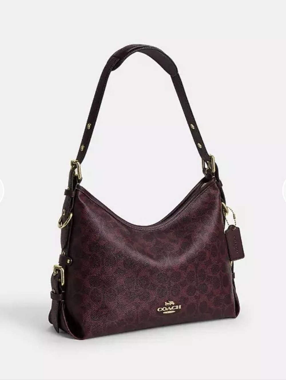 NWT Coach Laurel Shoulder Bag Signature Canvas Black Currant Gold - Picture 6 of 10
